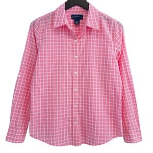 Vintage 80s 90s Charter Club Button Down Shirt Women 6 Pink Roll Tab Long Sleeve